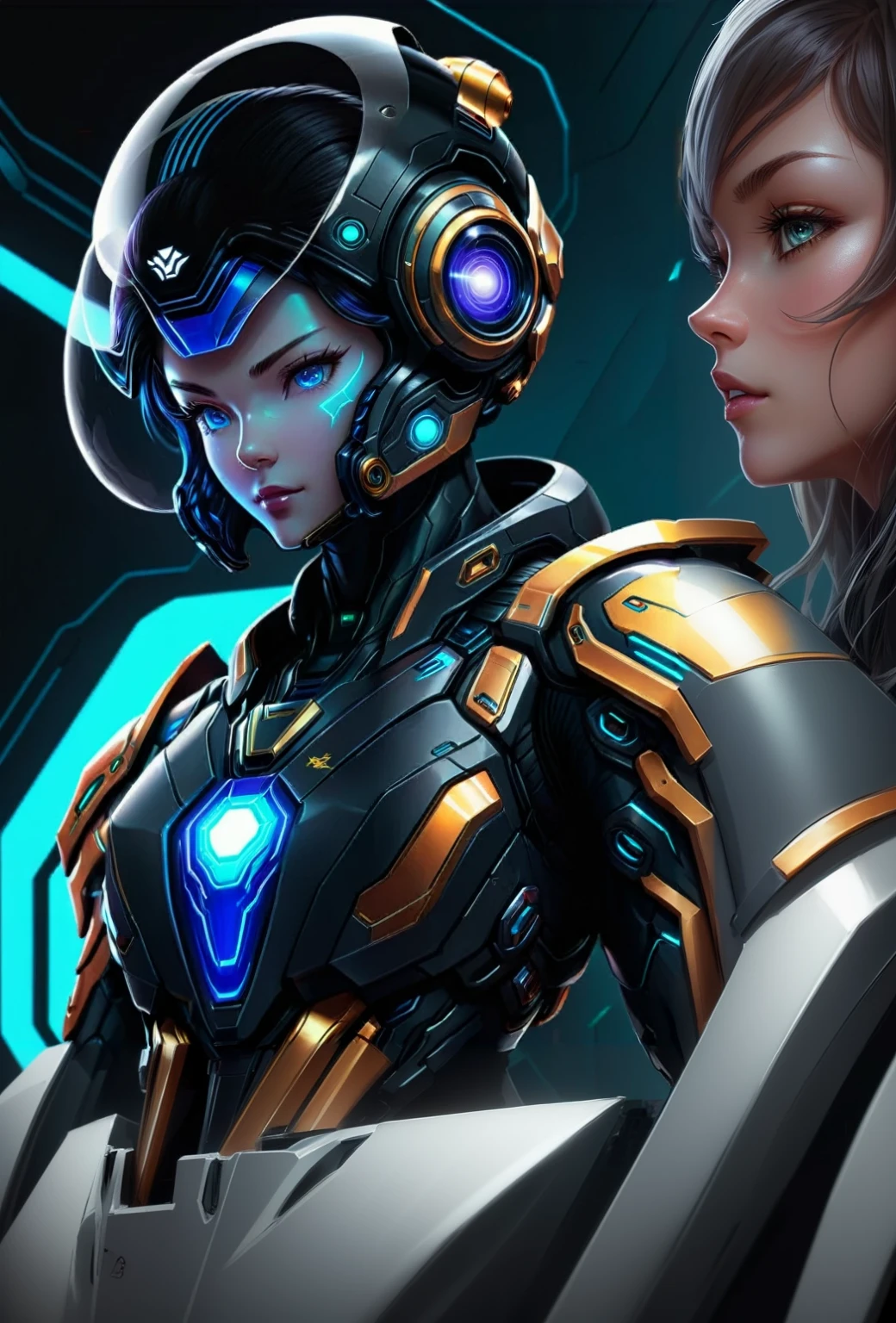 a close up of a woman in a futuristic suit with a helmet on, girl with mecha cybernetic armor, portrait armored astronaut girl, cyber suit, cyborg goddess in cosmos, epic scifi character art, epic sci-fi character art, Mechanical Valkyrie Girl, with futuristic gear and helmet, science fiction woman, sigma female, cyber universe style, science fiction epic character art