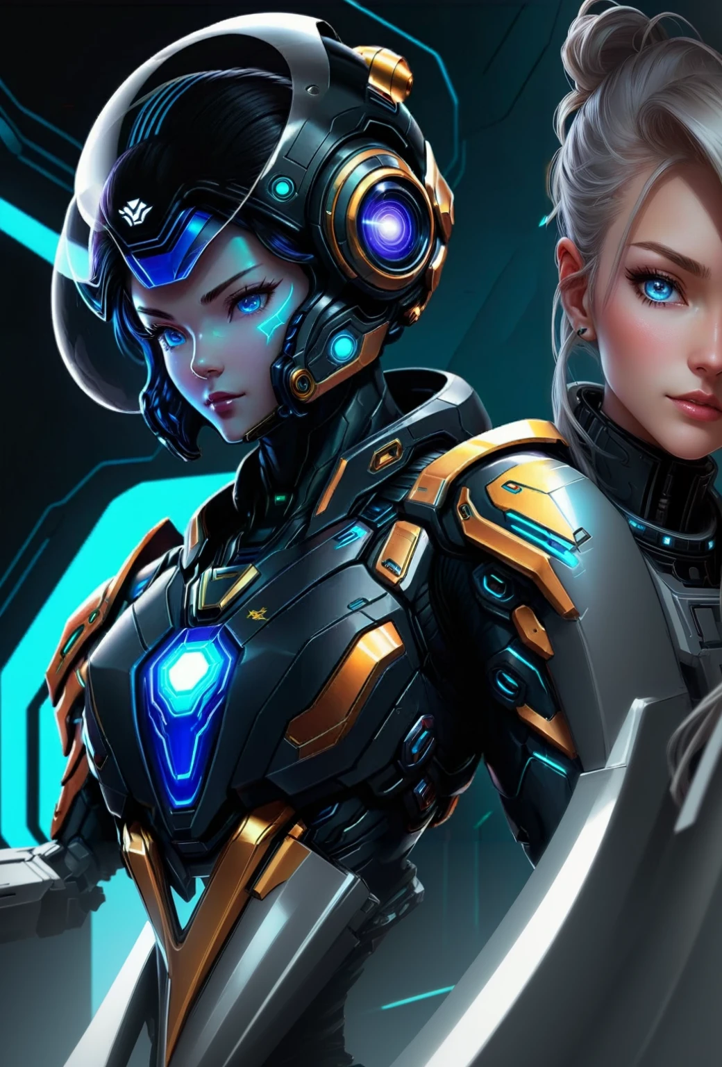 a close up of a woman in a futuristic suit with a helmet on, girl with mecha cybernetic armor, portrait armored astronaut girl, cyber suit, cyborg goddess in cosmos, epic scifi character art, epic sci-fi character art, Mechanical Valkyrie Girl, with futuristic gear and helmet, science fiction woman, sigma female, cyber universe style, science fiction epic character art
