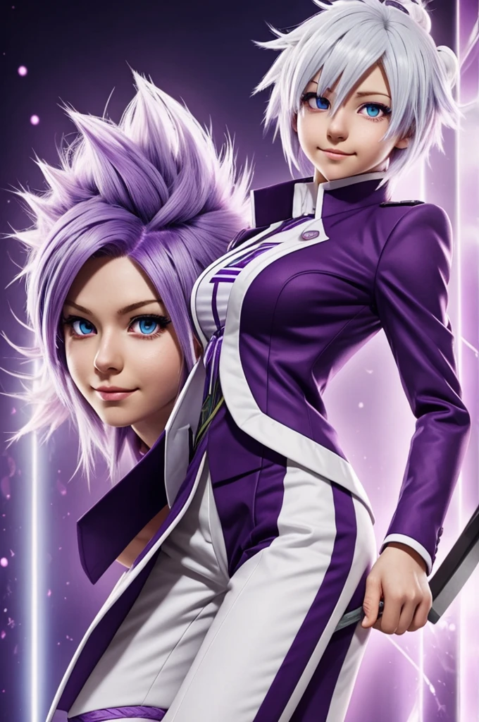 A white-haired rabbit human with purple tips of hair and purple eyes wearing a My Hero Academia uniform.