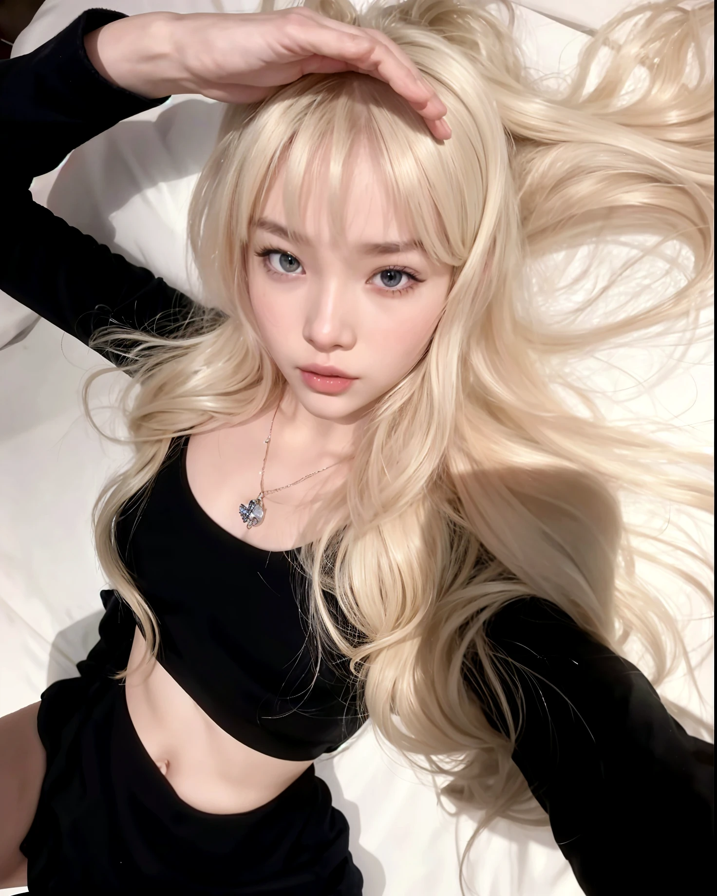 blonde woman with long hair and piercings posing for a photo, with white long hair, with long white hair, perfect white haired girl, ava max, tifa lockhart with white hair, pale porcelain white skin, anime girl in real life,  with white hair, extremely light blonde hair, very light blonde hair, with long blonde hair, her hair is white