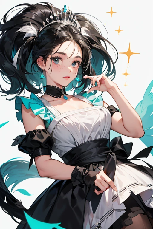 Miss Skunk is a black girl skunk with a stripe that reaches to her nose, a light grey muzzle, eyelids, freckles, . She also has black eyes, , a huge teal tiara and a white sash that says "Miss Skunk". SPARKLE; GLITTER