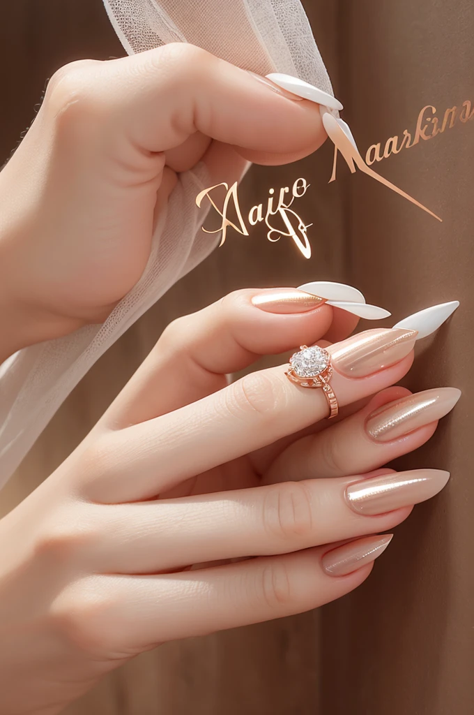 make a nail designer logo with the name Ana Nágila containing the elegant and modern letter, that contains nails on the side in mirrored rose gold color