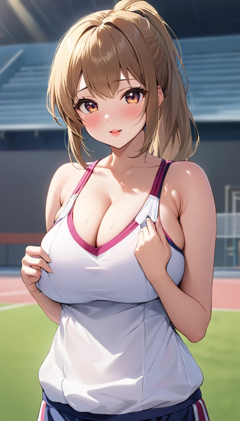 {{{{{16k,Ultra High-resolution realistic photograph of neat virgin first-year junior high school girl's in School-designated gym uniform with junior high ribbon as pretty as a actress in Grass schoolyard, She's in the first year of middle school, but she's too well developed, her cleavage tits are too beautiful, Her bra is showing through under her gym clothes, Aura of being irresistible, but a virgin}}}}},{{Extremely detailed}},{{{{{dye her cheeks flush and integrated her head pure small, thick lips, Enchanting thick gross idol's Lips, She's a volleyball player so she has big boobs}}}}},{{{{{the bang ponytail hair}}}}},{{{{{She get more attractive and smoother her body, her expression and appearance are transformed into that of a pure, Her white tits are so fluffy, and are depicted in great detail, but her sex appeal from her cleavage fills the schoolyard, her bodyline and tits and hips are getting cuter and cuter, She has been reborn as a pretty one-in-a-thousand-year girl with a sparkling aura of cuteness}}}}}