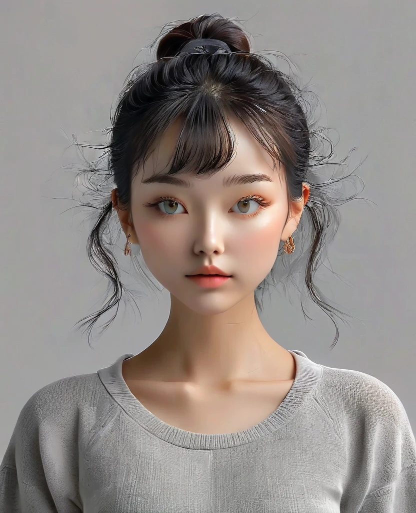 in the style of a 3D digital illustration, girl, front view, symmetric, minimalist, solid background, high resolution and ultrahigh definition, volumetric lighting. --ar 3:4 --niji 6