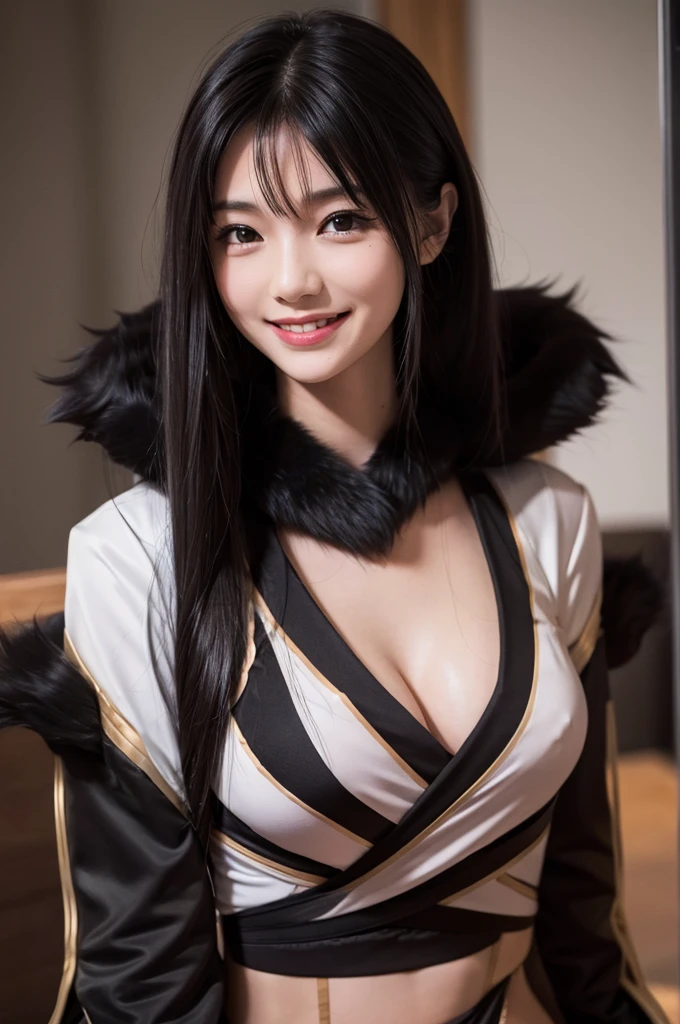 girl, sexy, smiling, spectacular body, long black fur