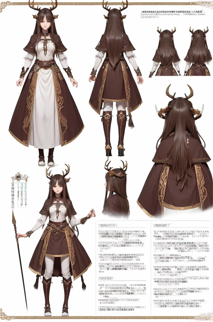 ((work of art)),(((best qualityer))),((character design sheet,Same character,正面,boku,rug)),illustration,1 girl,long hair,hair on eyes,gorgeous eyes,environment Scene change, pose too, Female demon, antlers, holds a spear, ChartturnBetalora, (simple rugground, white rugground: 1.3)