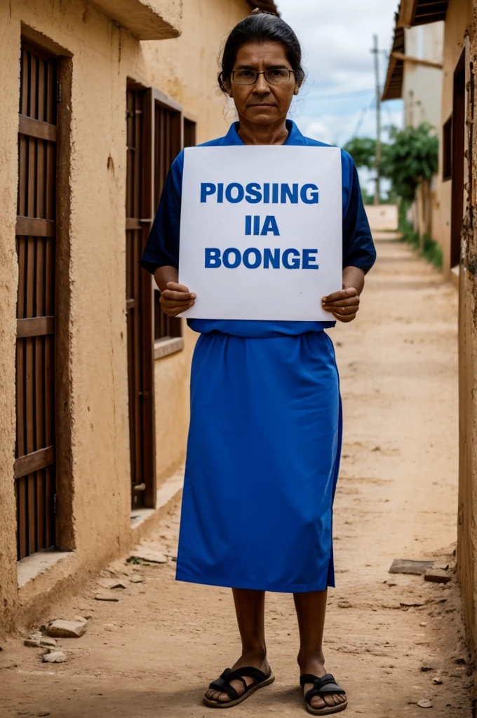 A person in a court holding a sign in boanco