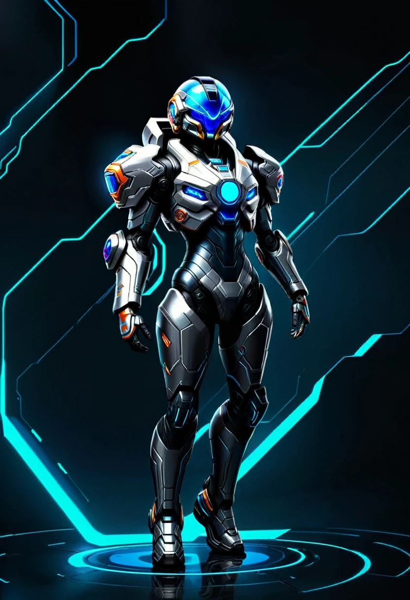 full body of a space craft pilot in a ultra futurist mecha holding an helmet, concept art inspired by Theodore Major, featured on zbrush central, full body, holography, streamlined neon mecha, samus aran bioorganic varia mecha, samus, mjolnir armor from halo infinite, sci - fi mecha, science fiction mecha, starcraft 2 videogame character, full body, hq 4k 