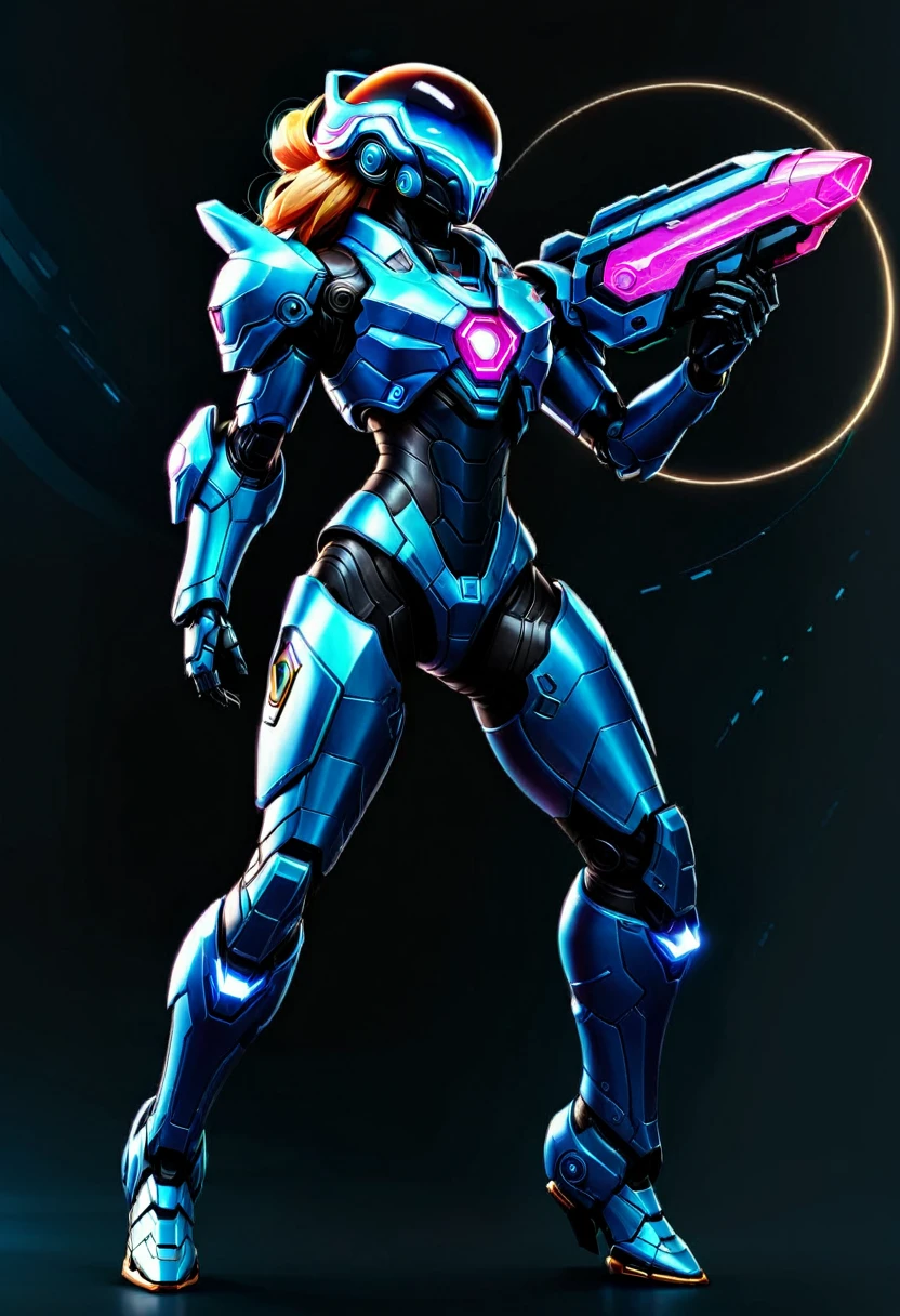 full body of a space craft pilot in a ultra futurist mecha holding an helmet, concept art inspired by Theodore Major, featured on zbrush central, full body, holography, streamlined neon mecha, samus aran bioorganic varia mecha, samus, mjolnir armor from halo infinite, sci - fi mecha, science fiction mecha, starcraft 2 videogame character, full body, hq 4k 