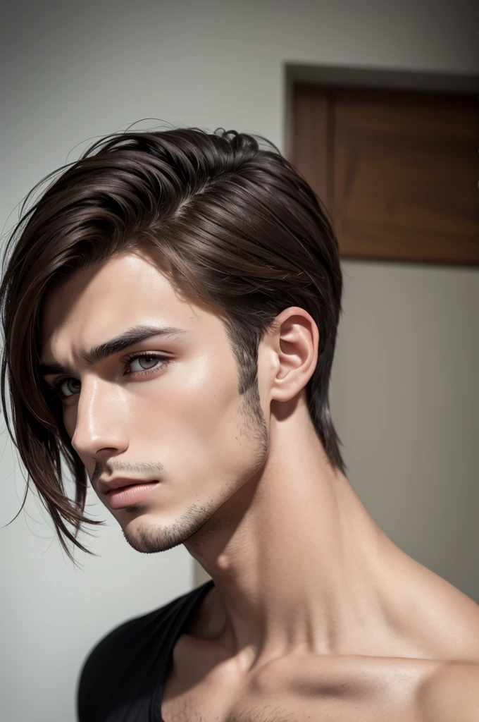 Hot brunette guy with sharp jawline 