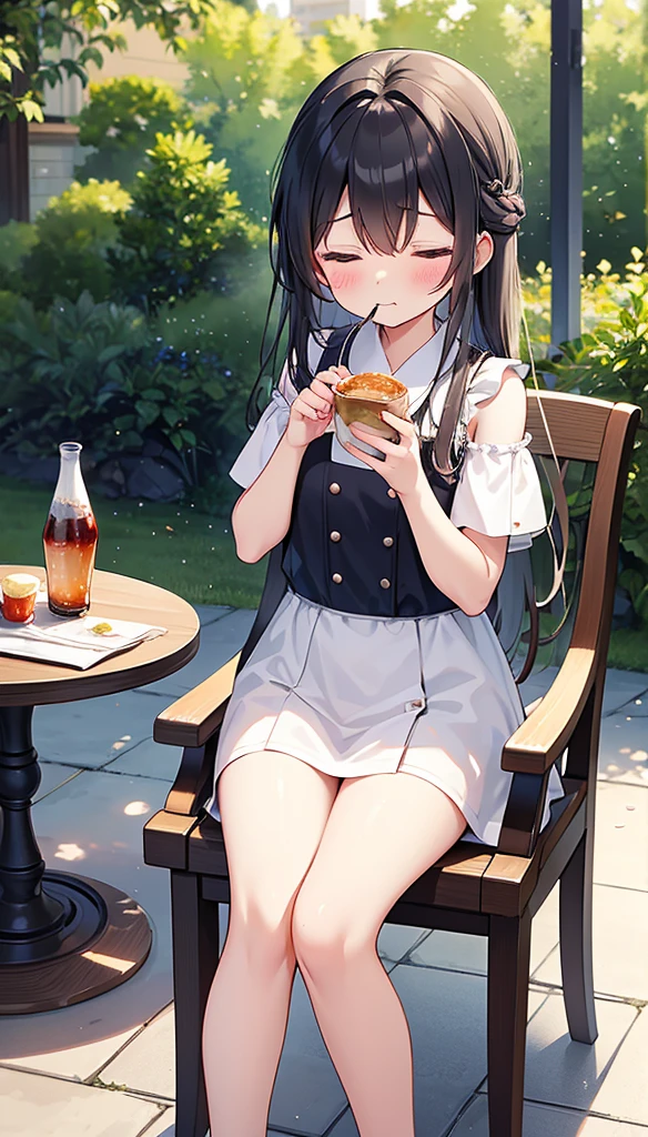 Arisu slowly stepped out onto the terrace.、There was a delicious breakfast prepared for her.。On the table covered with a white cloth、Fresh berries and fresh bread、and芳醇な香りの紅茶が並んでいます。She sat down gently in a chair、I picked up a beautiful cup。 Tea steam rising、The scent tickles her nose.。Arisu closed her eyes.、moment、I took a deep breath, feeling enveloped in the scent.。and、Quietly bring the cup to your mouth、I&#39;ll have a sip of tea。In its graceful movements、Her good upbringing and dignity were naturally evident.。((nsfw))((((5 years old)))(((infant)))((Lolita))(naked))((Showing nipples under shirt))((A look at the sheer see-through mini dress))