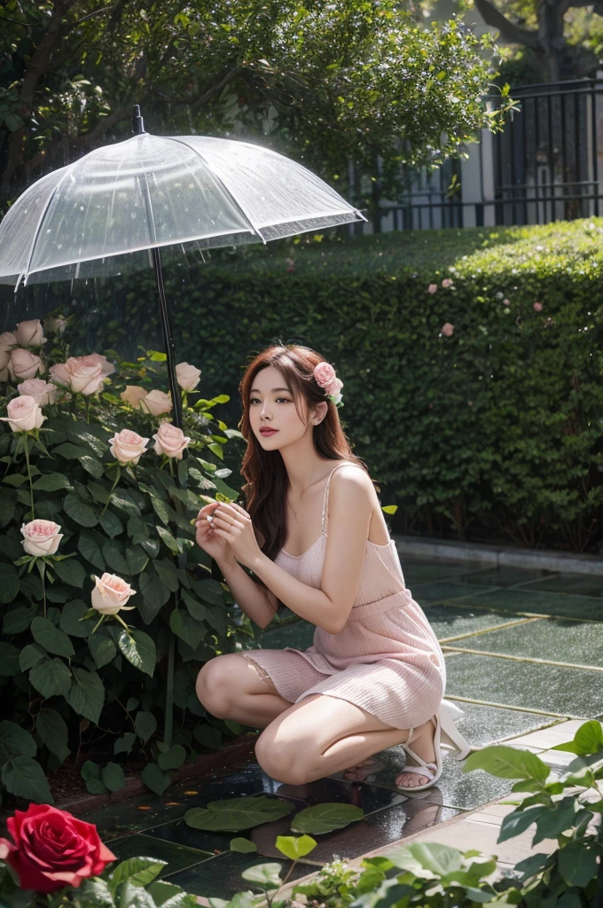 Rose in the rain,rose garden,Rose flower,artistic conception。