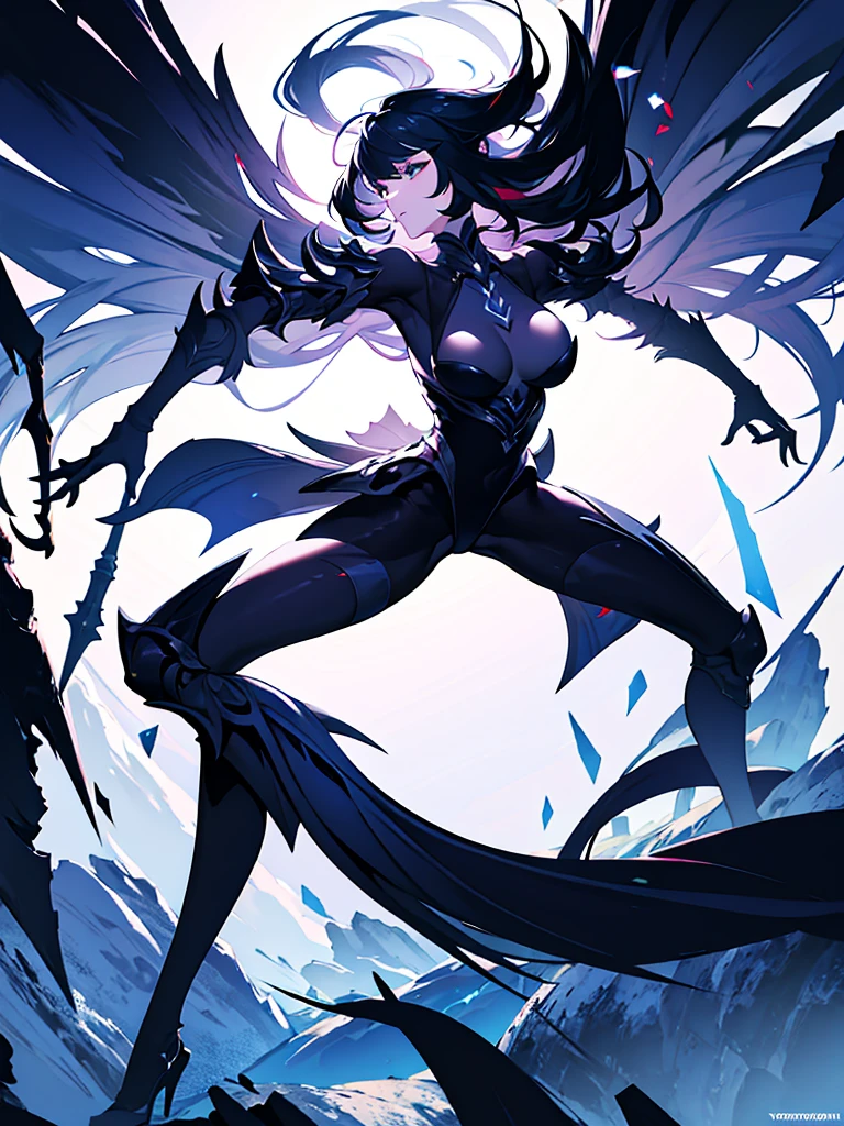 Dynamic pose, dynamic angle, perspective, dynamics, movement, composition, contrast, different colors, a lot of details, character design, drapires, tender lady, background
