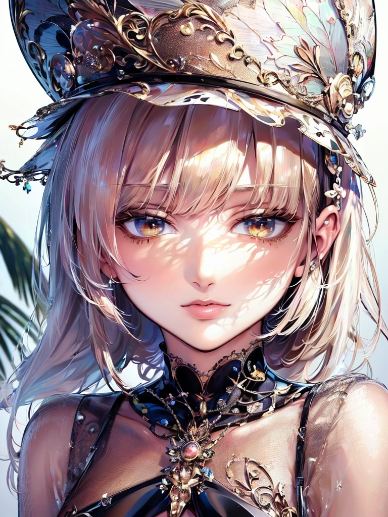 ((Highest quality)),(Ultra-high resolution),(Very detailed),(Detailed Description),((The best CG)),(A masterpiece),Ultra-detailed art,Amazing painting art,(Contemporary art with precise details:1.5),(Fashion magazine cover:1.8), (1 female fashion model:1.6),(Beautiful and well-proportioned face:1.5),Fashion Leader:1.6,Powerful gaze:1.4,(Wear your hat at an angle:1.3),Cropped tops,