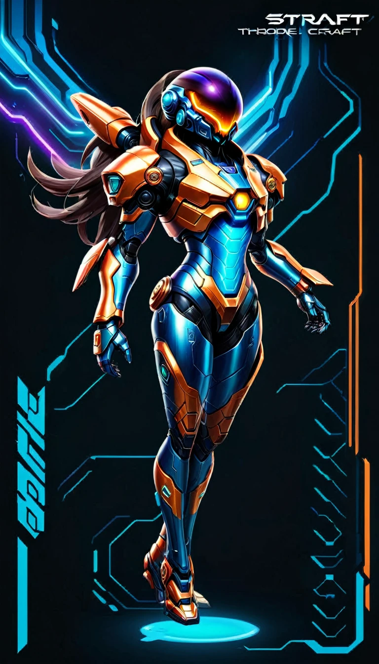 full body of a space craft pilot in a ultra futurist mecha holding an helmet, concept art inspired by Theodore Major, featured on zbrush central, full body, holography, streamlined neon mecha, samus aran bioorganic varia mecha, samus, mjolnir armor from halo infinite, sci - fi mecha, science fiction mecha, starcraft 2 videogame character, full body, hq 4k