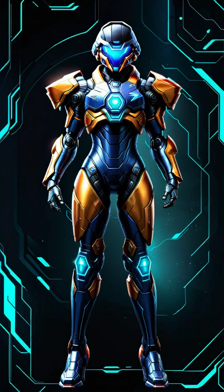 full body of a space craft pilot in a ultra futurist mecha holding an helmet, concept art inspired by Theodore Major, featured on zbrush central, full body, holography, streamlined neon mecha, samus aran bioorganic varia mecha, samus, mjolnir armor from halo infinite, sci - fi mecha, science fiction mecha, starcraft 2 videogame character, full body, hq 4k