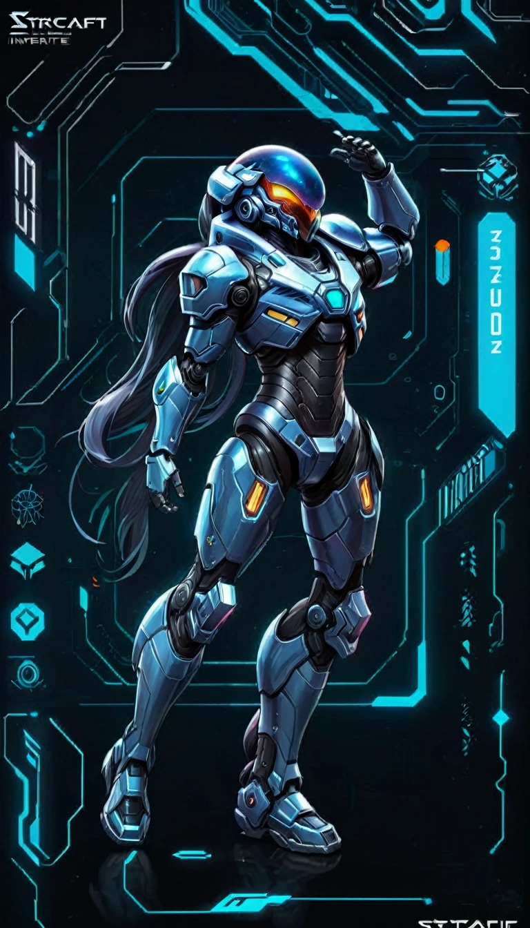 full body of a space craft pilot in a ultra futurist mecha holding an helmet, concept art inspired by Theodore Major, featured on zbrush central, full body, holography, streamlined neon mecha, samus aran bioorganic varia mecha, samus, mjolnir armor from halo infinite, sci - fi mecha, science fiction mecha, starcraft 2 videogame character, full body, hq 4k