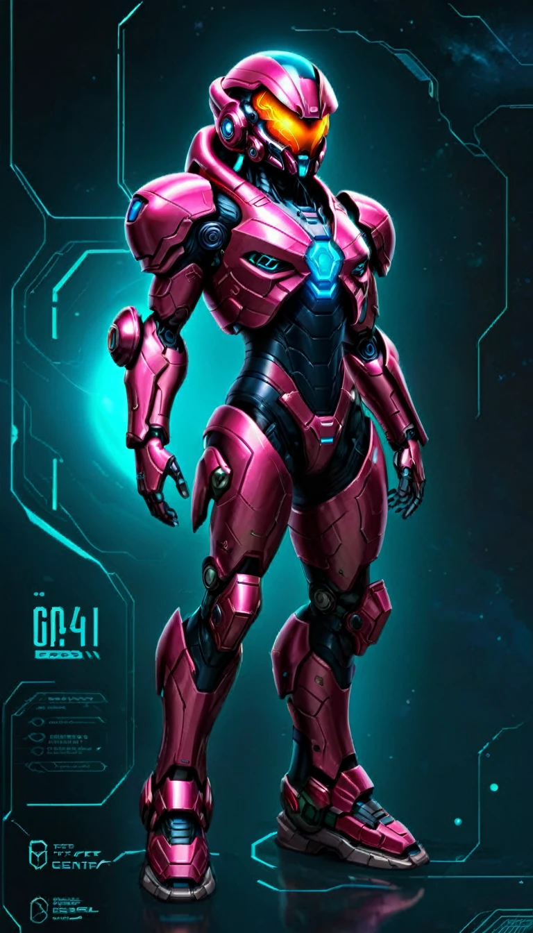 full body of a space craft pilot in a ultra futurist mecha holding an helmet, concept art inspired by Theodore Major, featured on zbrush central, full body, holography, streamlined neon mecha, samus aran bioorganic varia mecha, samus, mjolnir armor from halo infinite, sci - fi mecha, science fiction mecha, starcraft 2 videogame character, full body, hq 4k