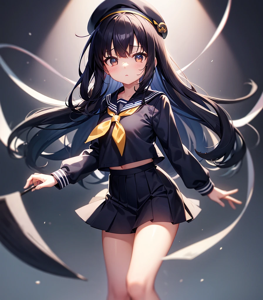 Twin tails Brown Hair
Black Knee High Panty shot high school girl uniform