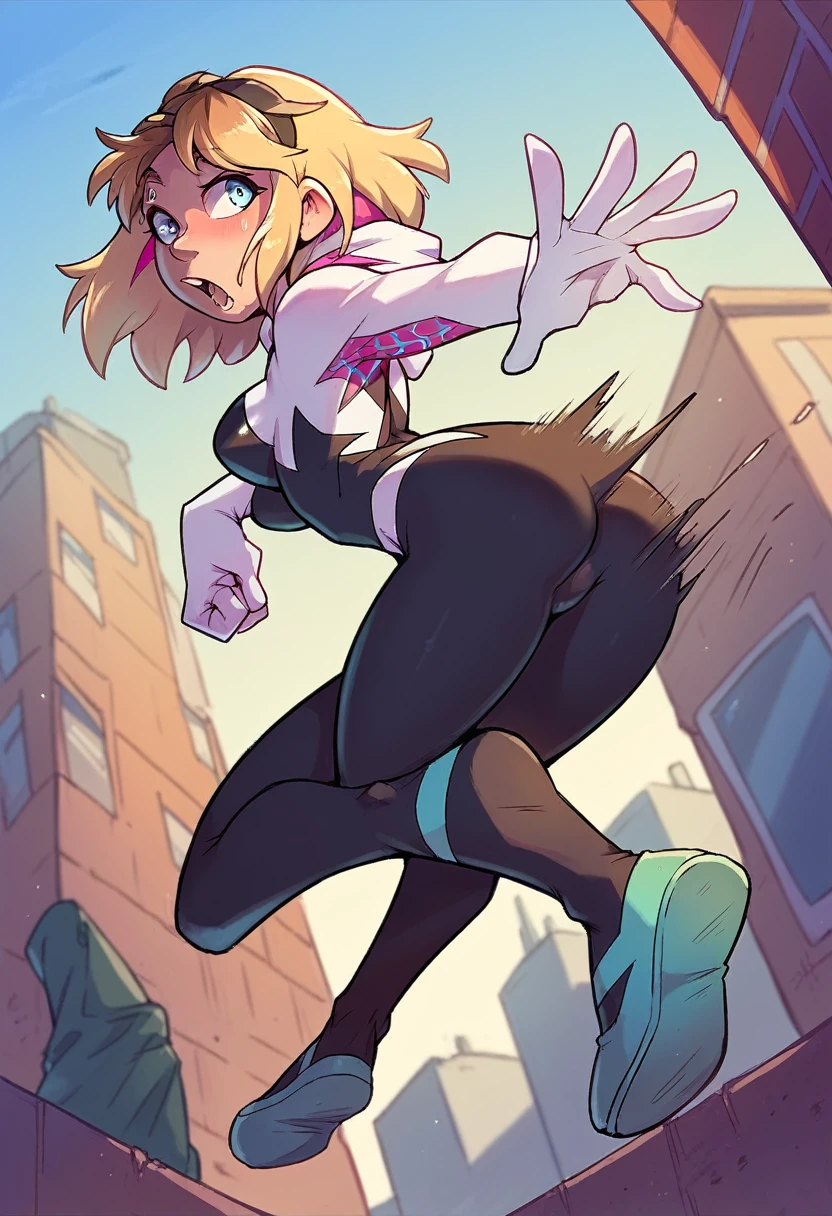 Spider Gwen naked swinging through the city
