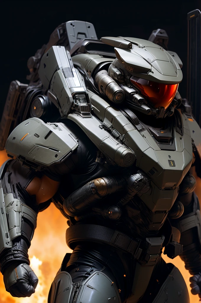 a black battle armored anthro cat wearing a helmet flying with a rocket pack while carrying a rifle to a spaceship while a space battle rages in the background, masterpiece, best, epic space battle, boarding action, photo realistic, outer space