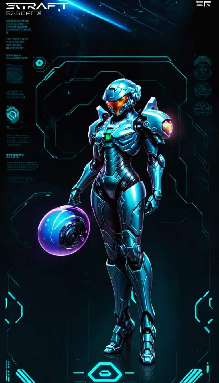 full body of a space craft pilot in a ultra futurist mecha holding an helmet, concept art inspired by Theodore Major, featured on zbrush central, full body, holography, streamlined neon mecha, samus aran bioorganic varia mecha, samus, mjolnir armor from halo infinite, sci - fi mecha, science fiction mecha, starcraft 2 videogame character, full body, hq 4k