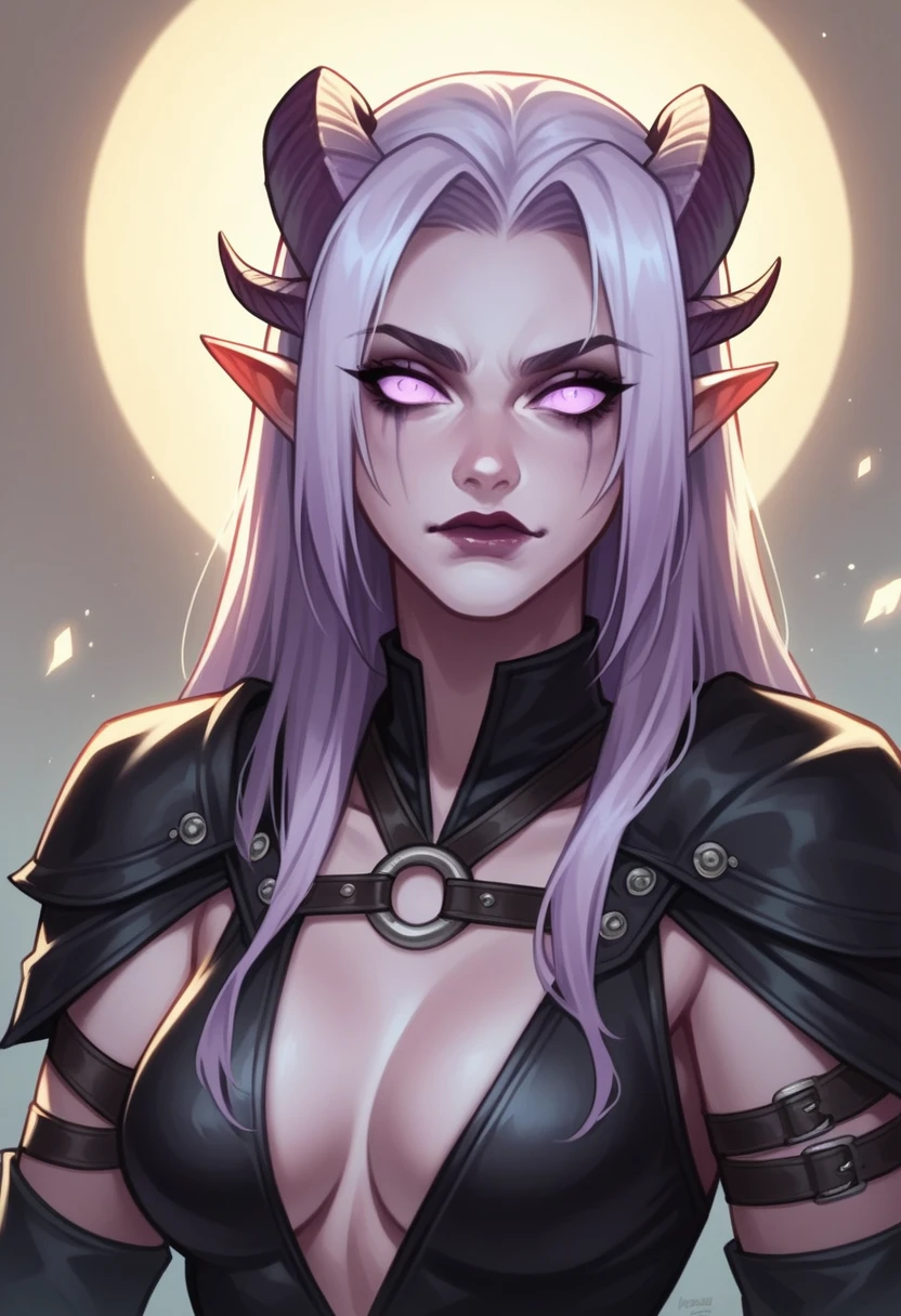 A close-up of a woman with horns and a necklace, Tiefling, DND Portrait eines Tieflings, Tiefling von D & d, Tiefling-Hexenmeisterin, Seductive Druid Tiefling, Attraktiver Tiefling-Druide, Kosmischer Tiefling D&d, Schurken-Tiefling, Portrait of a female demon, Portrait of a Demon Girl, Blauer Tiefling, Succubus bonito, White hair, Weihnachten, X-mas , Christmas, Snow, schnee, Weihnachtsmütze