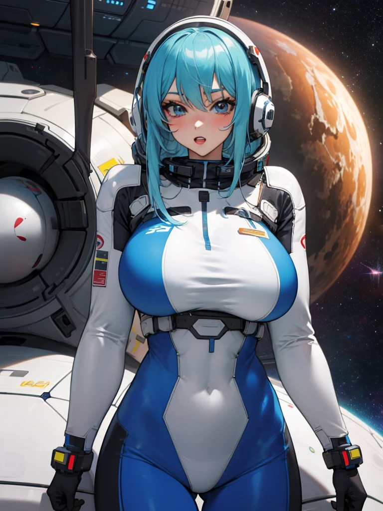 Youthful anime busty girl, sci-fi explorer, Sci-Fi adventurer, spacesuit, bodysuit, under suit, armor suit, hot girl, supermodel body, huge breasts