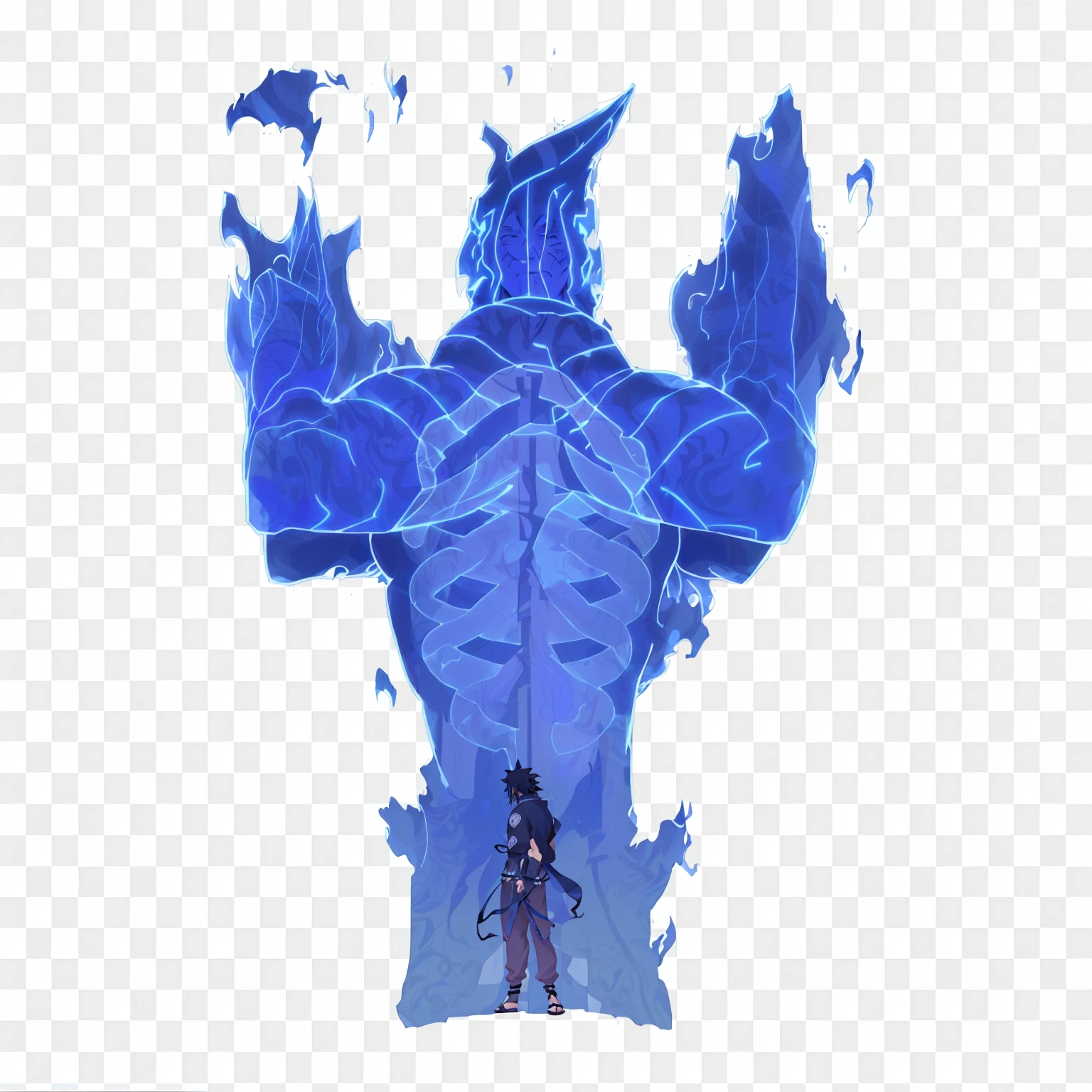 Susanoo, naruto art, anime art, susanoo from sasuke uchiha, skill, giant spirit, translucent black, transparent background, be transparent holographic, 