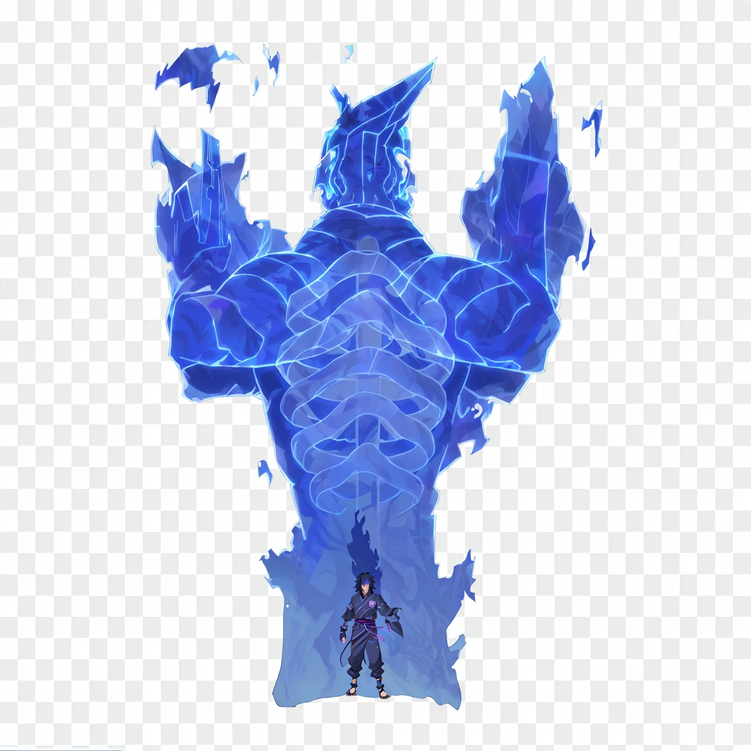 Susanoo, naruto art, anime art, susanoo from sasuke uchiha, skill, giant spirit, translucent black, transparent background, be transparent holographic,