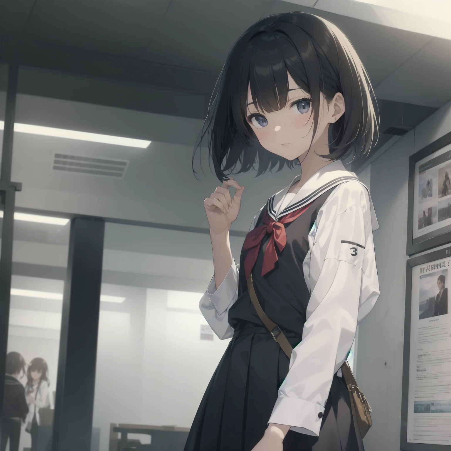 ultra-absurdres-Top quality by artist God, ultra-detailed, high resolution, anime moe artstyle, best anime 8k konachan wallpaper, pixiv contest winner, pool:2810, perfect ???????,break, 1girl, (Please draw a girl walking sleepily to school alone. )break,(Solo,little female, 13-year-old:1.3),Full limbs, complete fingers,a junior high school student, (very short hair), short cut, flat chest, , small butt, small black eyes, beautiful detailed eyes, well-proportioned iris and pupils, expressive eyes, highres detailed hair, soft expression, salor school_uniform, sailor collar, serahuku, bow, pleated skirt,(Detailed Lighting), (Detailed background), in the School commute route. break,super detailed skin, Best cinematic lighting powered by famous artist, 8k,beauty illustration,photoshop_(medium),very aesthetic,break,((artist:toosaka_asagi )), artist:clamp ,artist:carnelian ,artist:kantoku ,