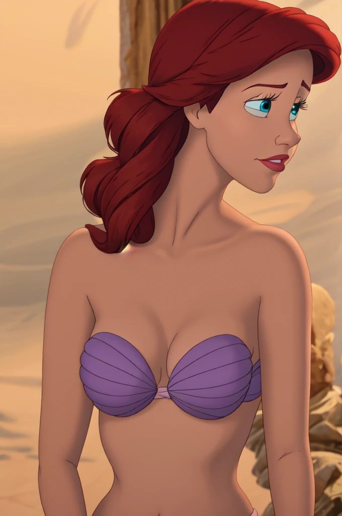 ariel, upper body, shell bikini top, bottomless, pubic hair, full view