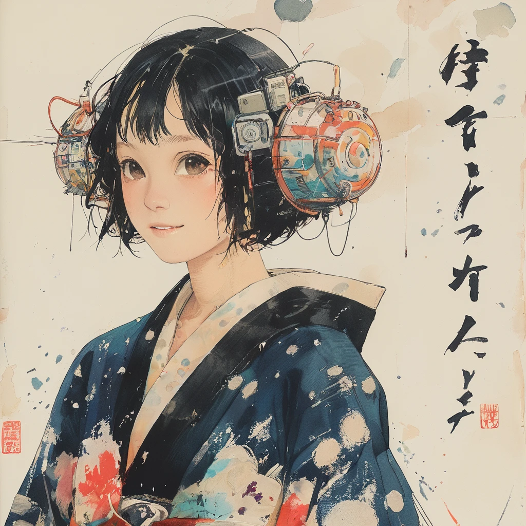 (Absurd resolution:1.8)、(High resolution:1.4)、(masterpiece:1.4)、(Super detailed:1.3)、(1 female:1.3)、(solo:1.4)、firework、Short Bob、Black Short Bob、kimono、Look forward、close your eyes、smile、Shinkai Makoto's Wind of Light、Close-up of face、Ultra-fine illustration、Vibrant colors、Cinematic Light、Exciting light production、Intricate details、Big armpit chest、Hairpin、kimono、happiness、smile、View from below、Japanese sparklers。