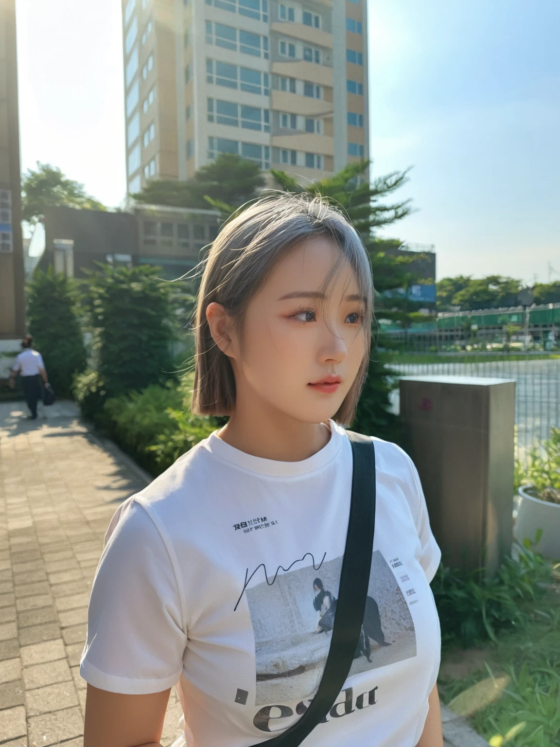 Best Quality, 8k, Masterpiece, (Portrait: 1.3), (photo realistic:1.4), (hyper realistic:1.4), Sharp Focus, looking at viewer, (smoother lighting:1.1), (increase cinematic lighting quality:0.9), realistic lighting, backlighting, light on face, ray trace, (brightening light:1.2), (Increase quality:1.4), sharp detail, (best quality real texture skin:1.4), finely detailed eyes, black_eyes, finely detailed face, 25 year old Korean woman, (white formal_shirt:1.4), (Create an image maintaining the original base model hairstyle:1.5)