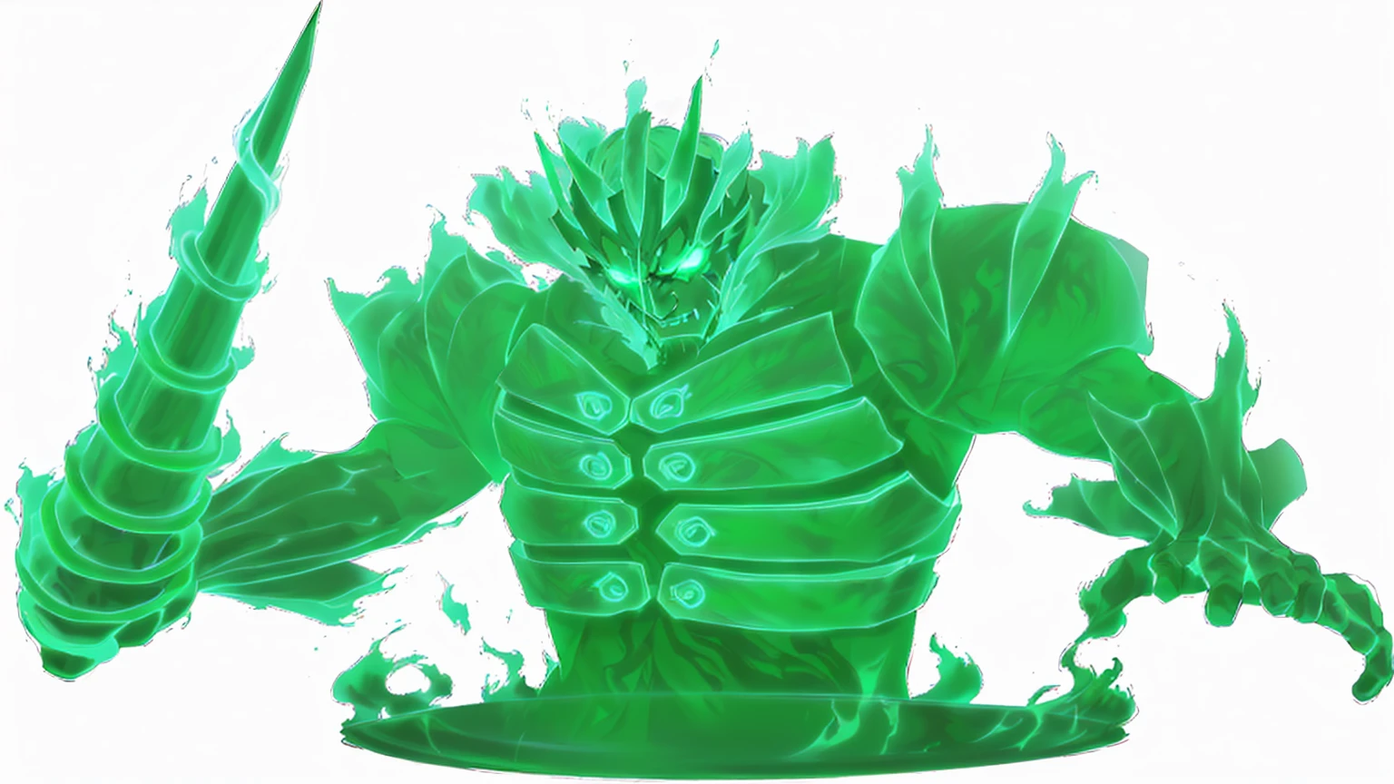 a green and black image of a demon with a sword, luminous water elemental, glowing guy creature, elemental water iridescence, threatening aura, Bushido detailed in the form of smoke, green doom face, green aura, male djinn man demon hybrid, malignant aura, glowing green soul blade, emanating threatening aura, ghostly form, colorful muscular supernatural, Susanoo, anime art, susanoo from sasuke uchiha, skill, giant spirit, translucent black.