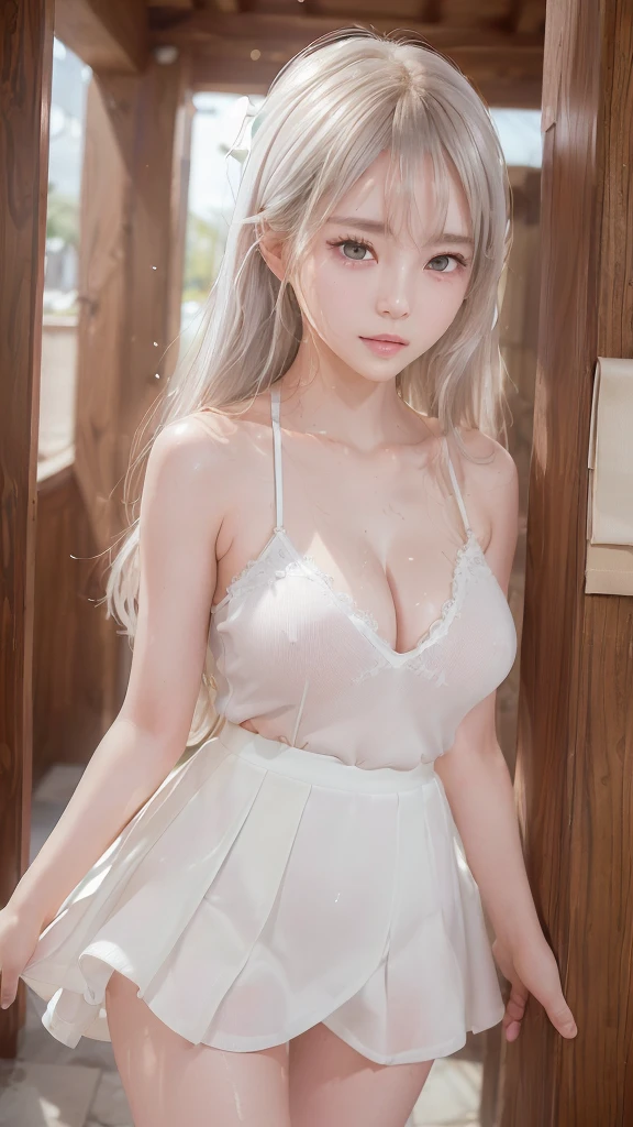 (masterpiece: 1.3), (Maximum resolution: 1.2), (Ultra HD TV: 1.2), Natural and realistic lighting, 8K resolution, Beautiful Eyes and skin, Detailed faceの特徴, , (Sharp focus on the chest: 1.2), (The focus is on the face:1.2),Perfect Style, Cute face, Accurate, Anatomically correct, Highly Detailed face and skin texture, Beautiful Eyes, double eyelid, Thin eyebrows, Glitter Eyeliner: One natural cheek, Shiny skin, Fair skin, Shiny skin: 1.2, (Glossy Lips: 1.4),、 (Embarrassed look: 1.2),25-year-old woman, (Detailed face:1.2), (Highest quality:1.2), Retrospective photos of the rear roam、Angle from below, Low Angle, From behind, Cinema Lighting, Perfect Style, Beautiful Face, (Skirt flip:1.4), Loose and wrinkled white panties, stockings, blush、humiliation、impatience、Glare、tears、Embarrassing、Surprised expression、Expressions of anger、 (White Dress:1.3),Sweaty、Silver Hair、Green-gray eyes、Retrospective photos of the rear roam、Low Angleから、Soaking wet、OverFlowing sperm、Sperm in the ass、Sperm on thighs、Flowing sperm(Attractive ass:1.2),、Exposed panties、Disheveled clothes、Exposed breasts、