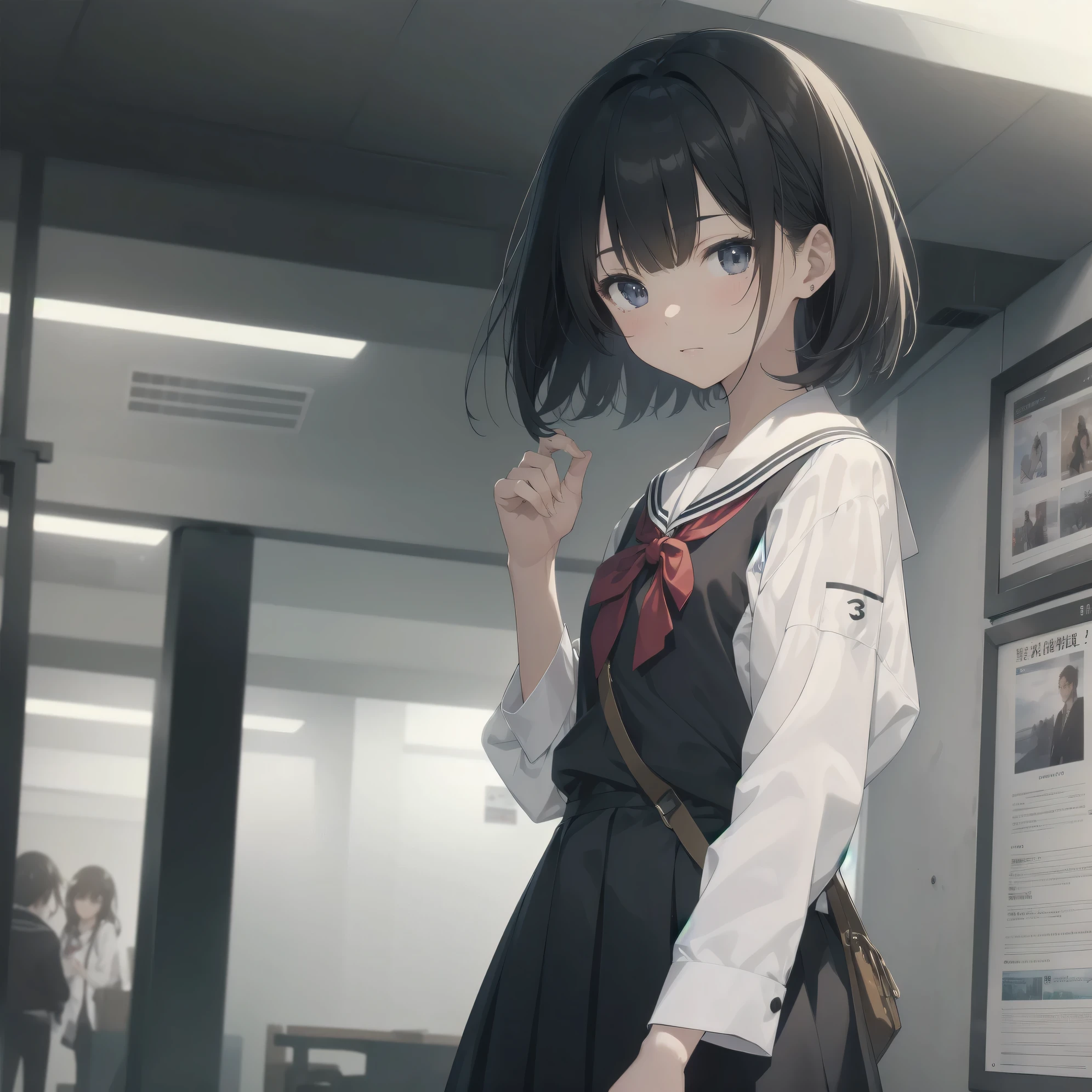 ultra-absurdres-Top quality by artist God, ultra-detailed, high resolution, anime moe artstyle, best anime 8k konachan wallpaper, pixiv contest winner, pool:2810, perfect anatomy,break, 1girl, (Please draw a girl walking sleepily to school alone. )break,(Solo,little female, 13-year-old:1.3),Full limbs, complete fingers,a junior high school student, (very short hair), short cut, flat chest, , small butt, small black eyes, beautiful detailed eyes, well-proportioned iris and pupils, expressive eyes, highres detailed hair, soft expression, salor school_uniform, sailor collar, serahuku, bow, pleated skirt,(Detailed Lighting), (Detailed background), in the School commute route. break,super detailed skin, Best cinematic lighting powered by famous artist, 8k,beauty illustration,photoshop_(medium),very aesthetic,break,((artist:toosaka_asagi )), artist:clamp ,artist:carnelian ,artist:kantoku ,