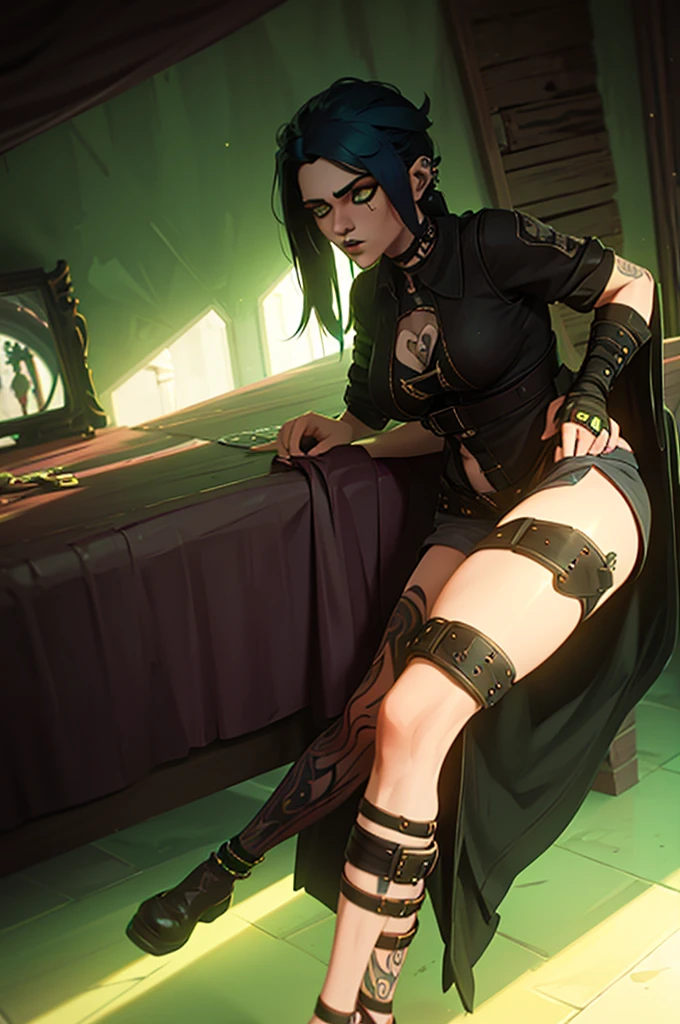 Jinx /(league of legends), teenger, 1Girl , (large breasts), Lying down,Handcuffs, Chains, shekles,((deepthroat penis a man standing)), ((a man penetrating anal)), nude, fellatio, huge hips, bukkake, gangbang,(cum body), arrow waist, cloud tatto arm