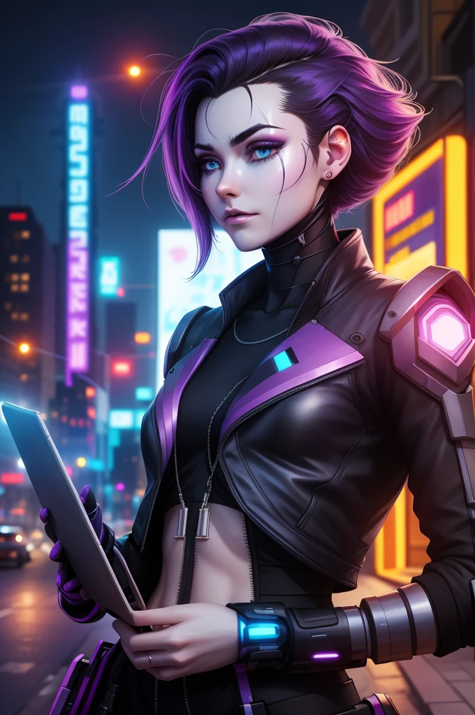 Kizi, prettify,cyber punk,futurist,sheen,sheening,natta,Street,Unripe_body hair,collected_body hair , (work of art,detailded,high resolution:1.4)
