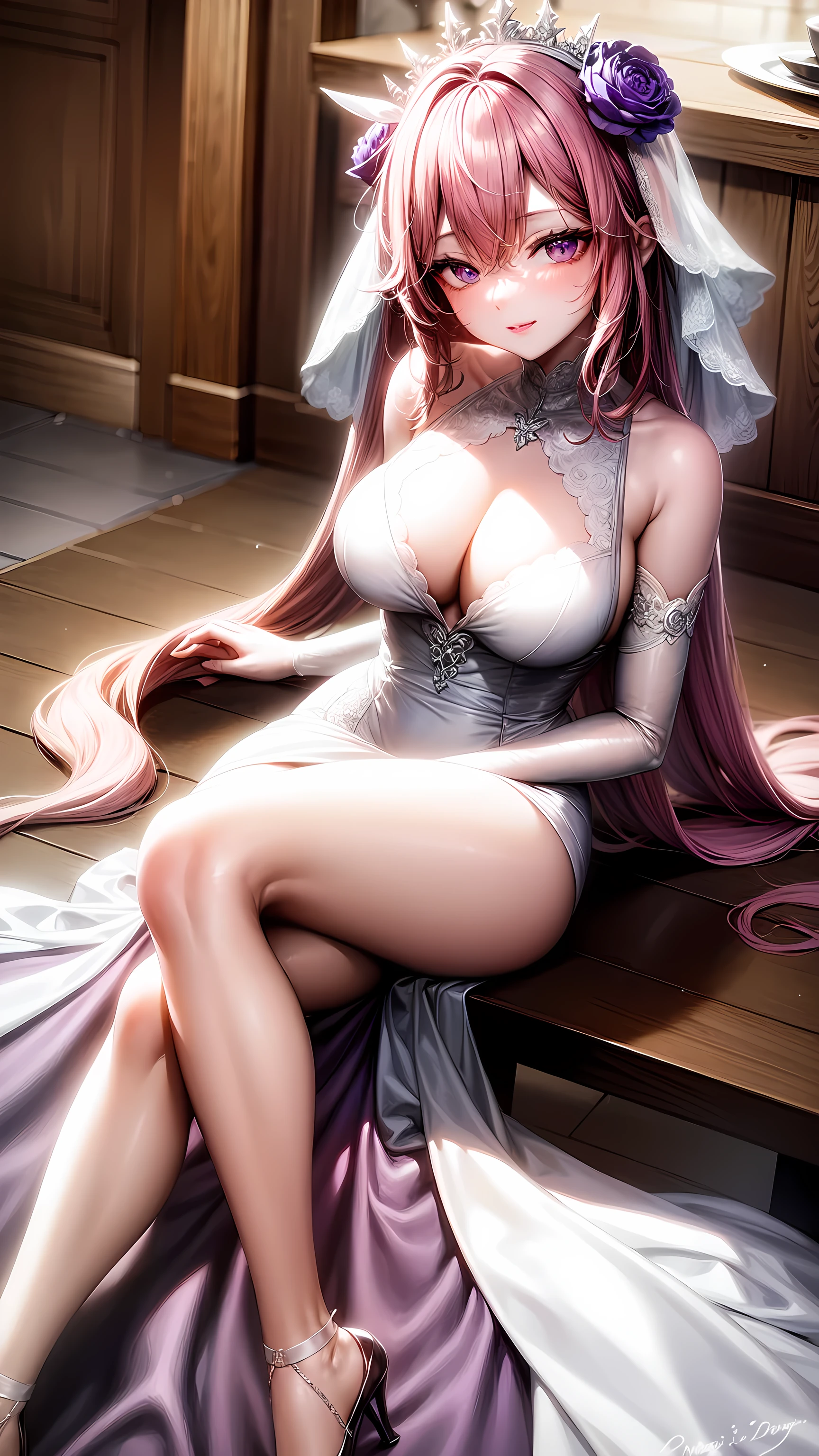 (purple eyes)(wedding dress)