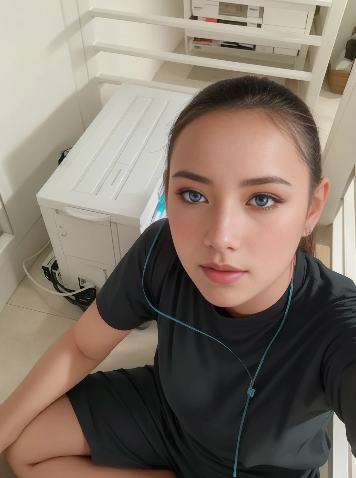 Beautiful big breastokeh), indoors, detailed luxury living room, gentle and charming beautiful goddess, Korean(kpop-idol), solo, necklace, oval face, double eyelids, smart, good hands, good feet, Natural, (from below angle), (glossy skin:1.05), ((low angle)), Perfect figure, (64k, UHD, RAW photo, best quality, masterpiece:1.4), (realistic, photo-realistic:1.37), ultra high res, photon mapping, radiosity, physically-based rendering, professional soft lighting, blue eyes, purpel hair