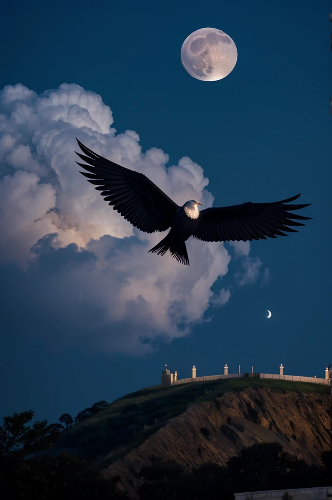 Create a beautiful moon at night, and winged by the moon set the date 18/05/24