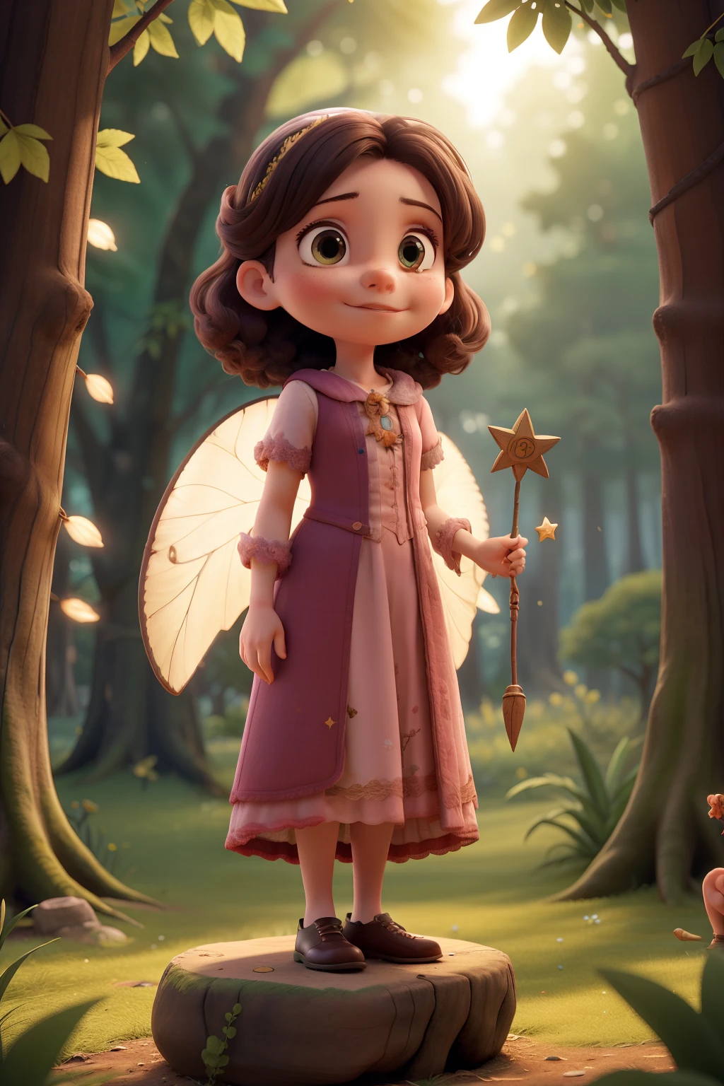 Chapter 1: The Enchanted Forest - Presentation of Lucía, a curious and adventurous 5-year-old girl who lives in a magical kingdom.
- Description of the enchanted forest that surrounds Lucía's home, full of rustling trees and talking animals.
- Lucía decides to explore the forest in search of new discoveries.
- During your journey, Lucía meets a little fairy named Estrella.
- Estrella reveals to Lucía that the forest is in danger due to an evil witch who has cast a spell to steal the magic from the trees and animals.|