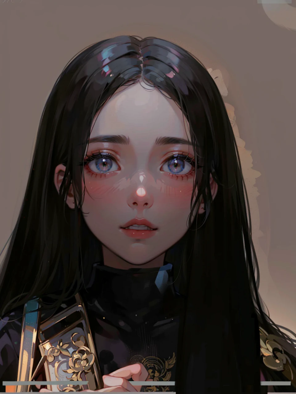 Photo of adepta sororitas, argent shroud, full armor, full metal armor, Christina Chong beautiful face, narrowed eyes. smirk. black braided hair with narrowed eyes, wearing intricate ornamented metal armor, stern face,, solo, (female:1.2), epic, platinum white armor, white pelvic curtain, bronze trimmings, , facial scar, iron halo, ((upper body:1.3)) focus, close-up, banner background,
