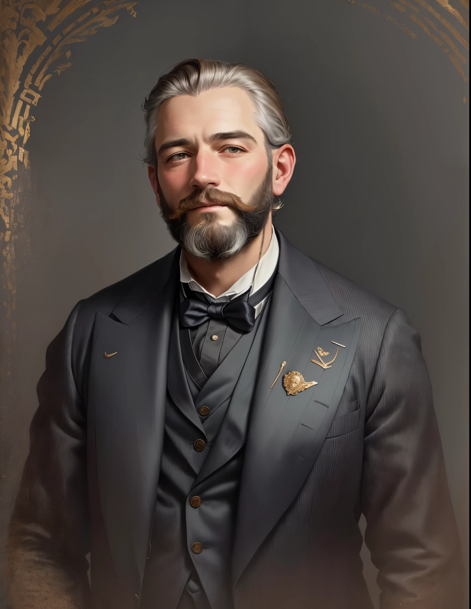 there is a painting of a man with a beard and a suit, inspired by Henry Ives Cobb, Junior., artwork by Pedro Bell, inspirado em John Frederick Herring, Mr.., por George Barret, Mr.., inspirado em Samuel F. B. Morse, colorized portrait, inspired por George Barret, Mr.., detailed colorized portrait, 3 / 4 view portrait