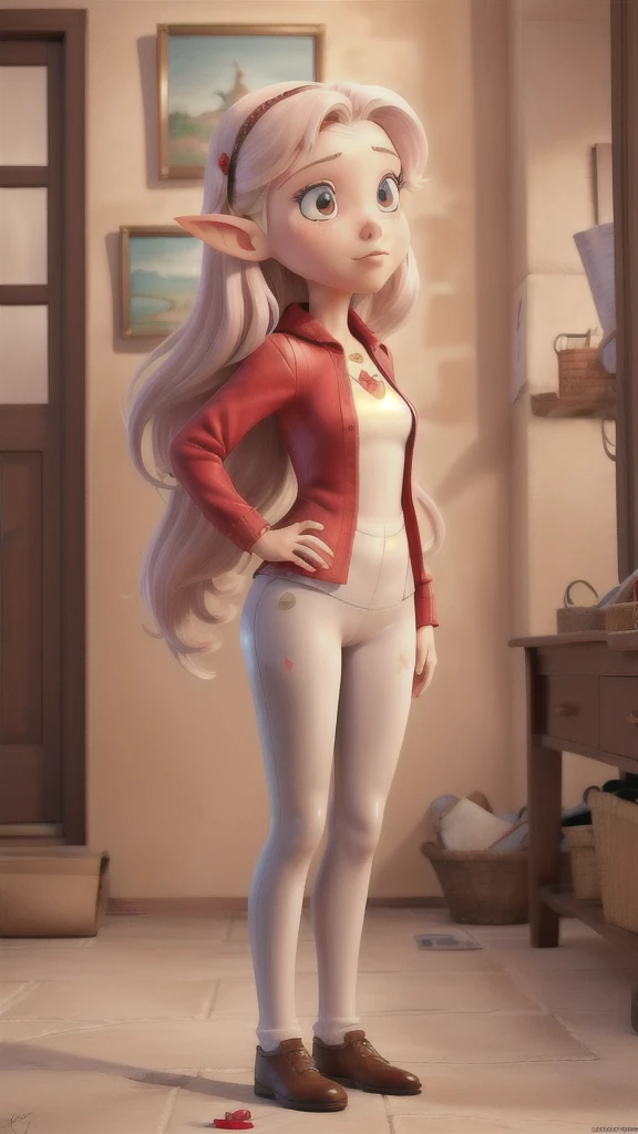 realisitic,best qualityer,(work of art:1.2),absurderes,(1 girl, standing alone),water colour,A beautiful woman,retrato de meio corpo, , glossy design,(inking:1.3), white medieval clothing,gazing at viewer, female elf, Pink long hair, Red eye