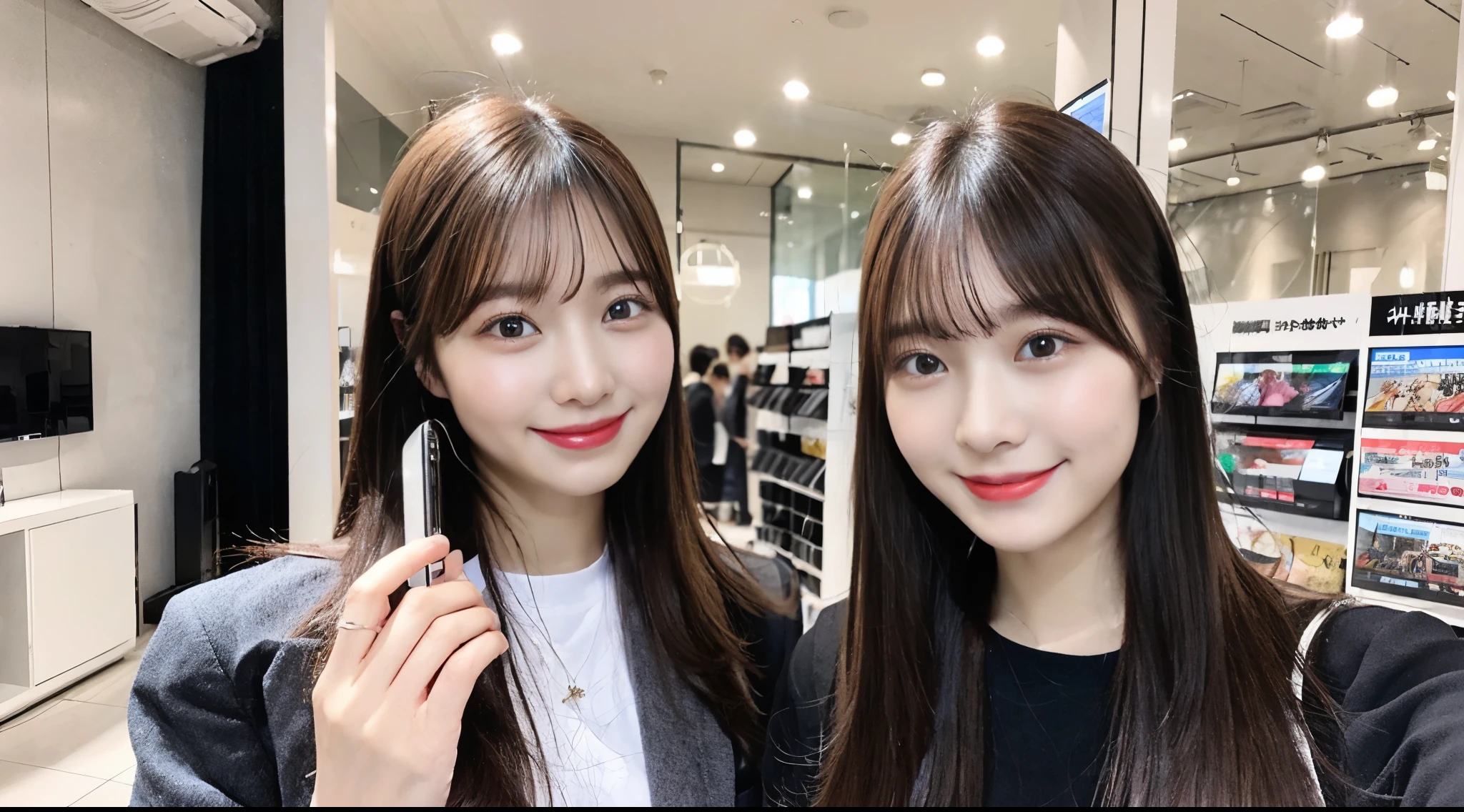 Mobile Phone Shop、Customer Service、woman、Japanese、Late 20s、Beauty、smile、Home electronics store、Jacket、reception