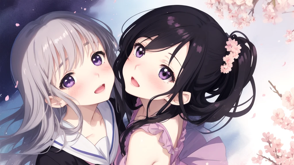 woman、One person、Anime Style、blush、Mouth open、valley、Looking up、Dark purple eyes、Black Hair