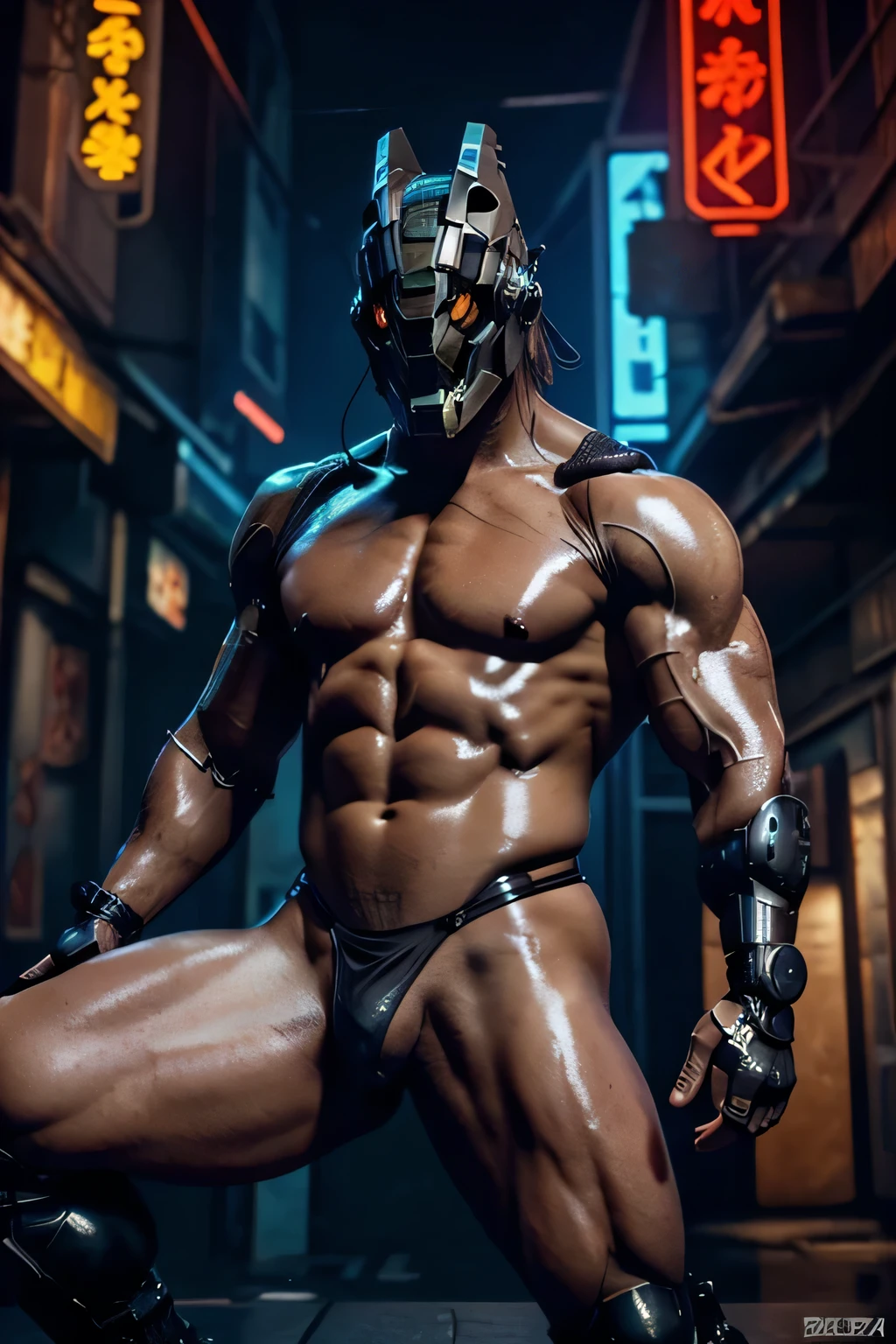male, dragon, (muscular, , only Glowing cyberpunk future helmet, only fundoshi, covered ,) realistic, human skinned, 