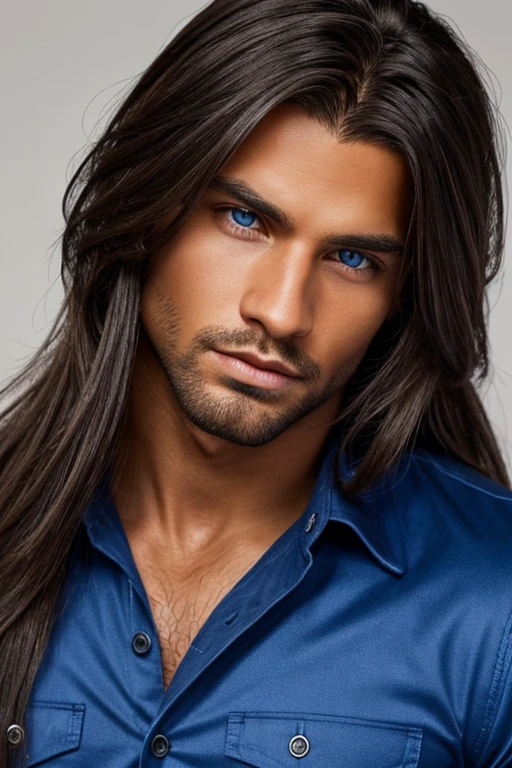 ((realist))((super detailed)) Chico,long-haired,with blue eyes, dark skin
